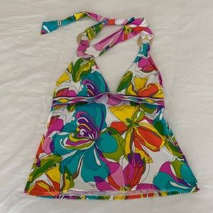 Trina Turk Swim Halter Tankini Top Retro Print